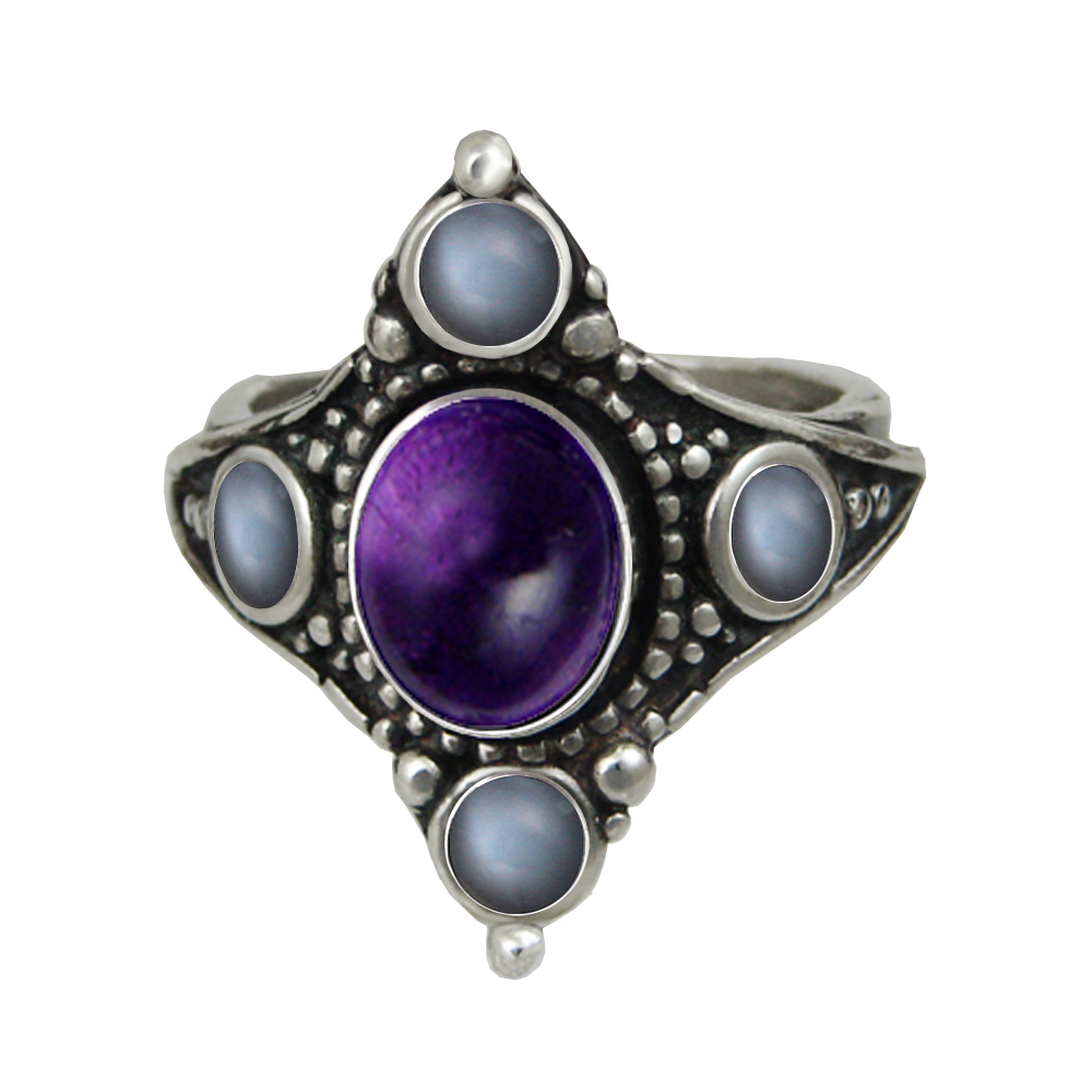 Sterling Silver Renaissance Queen's Ring With Amethyst Size 9